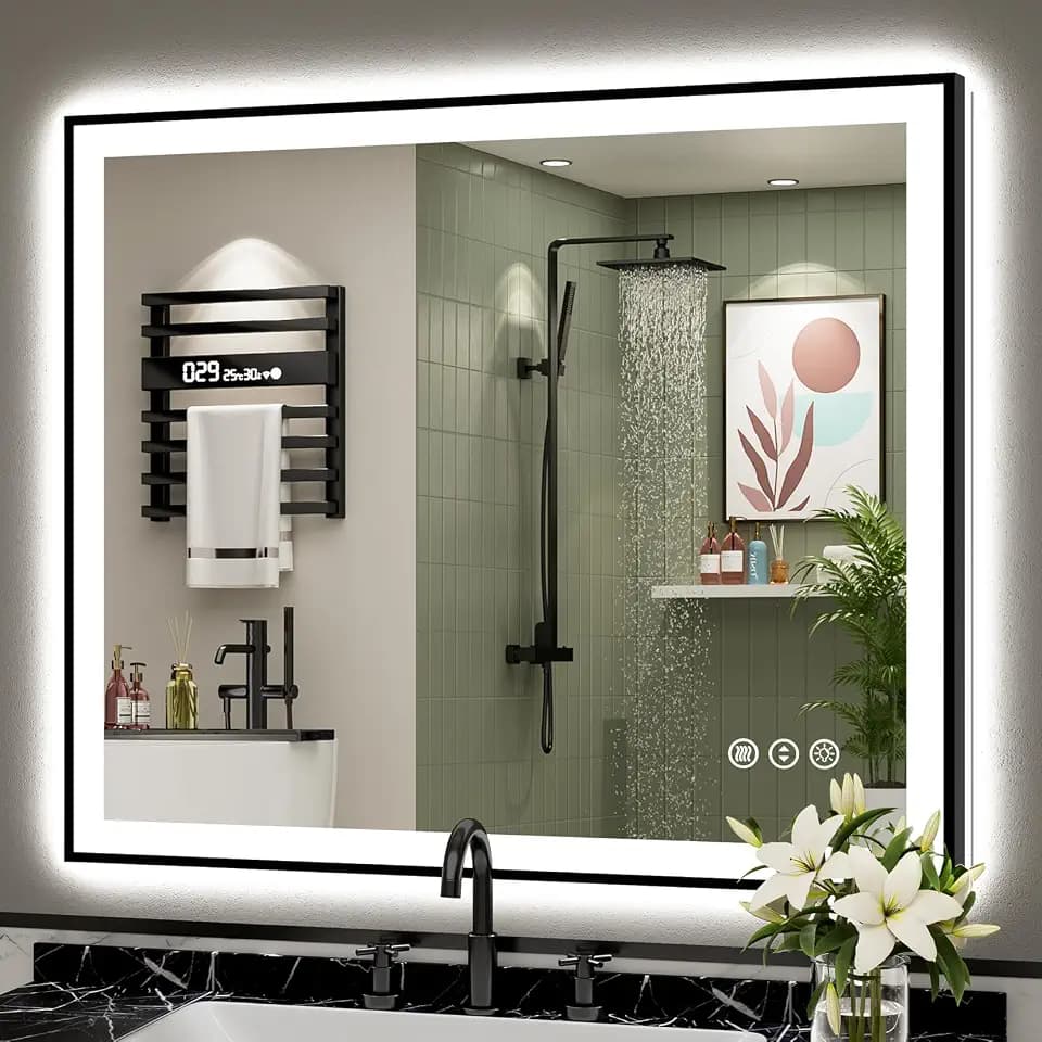 40x36 Black LED Bathroom Mirror, Backlit & Front Lit Lighted Mirror