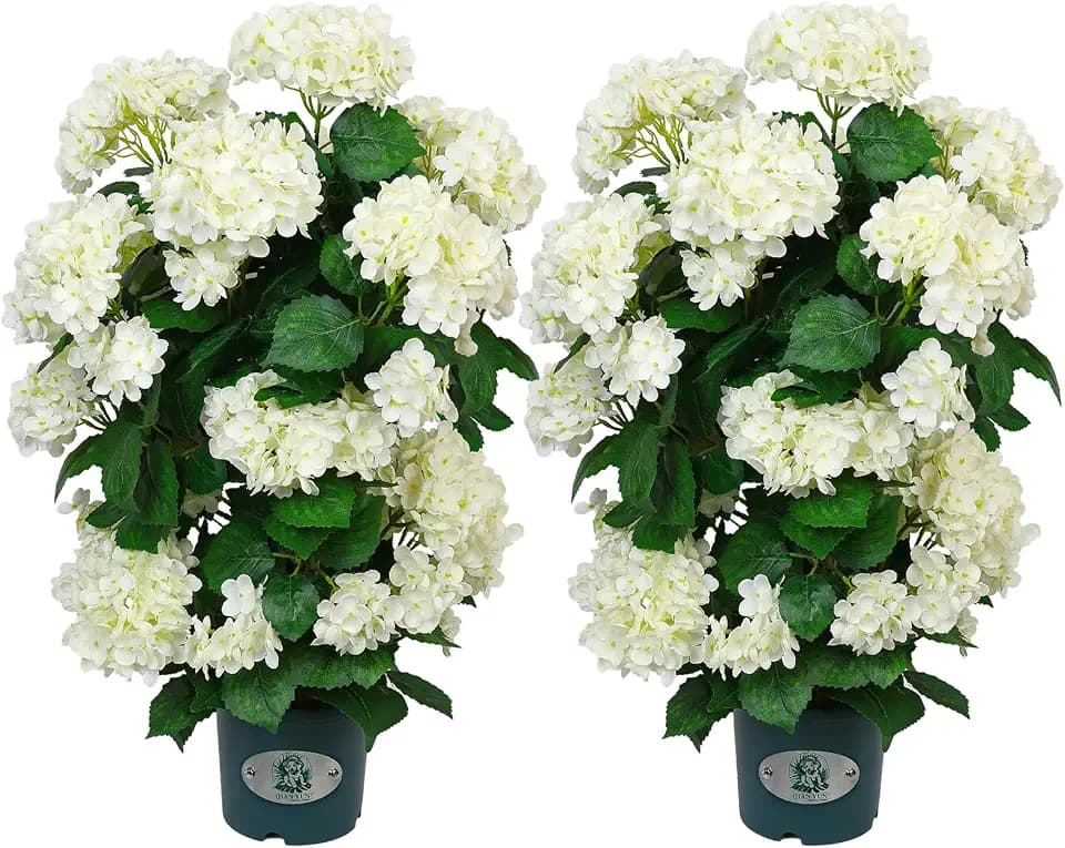 Faux Hydrangea Tree 30" Tall (2 Pack), Artificial Hydrangea Plant in Pot with White Flowers, Realistic Hydrangea Tree for Indoor Outdoor Porch, Patio, Home Decor
