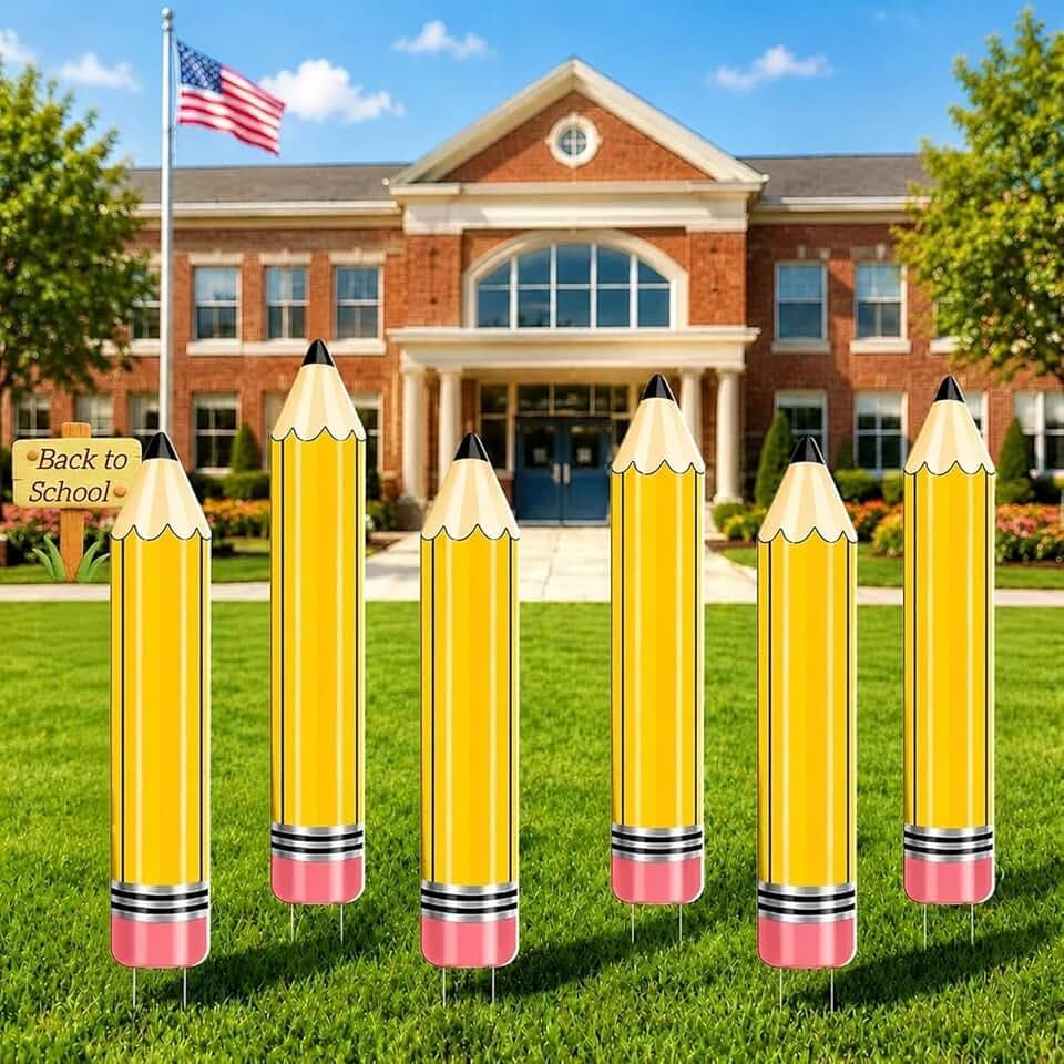 6PCS Back to School Pencil Yard Signs Decorations 32.6 In
