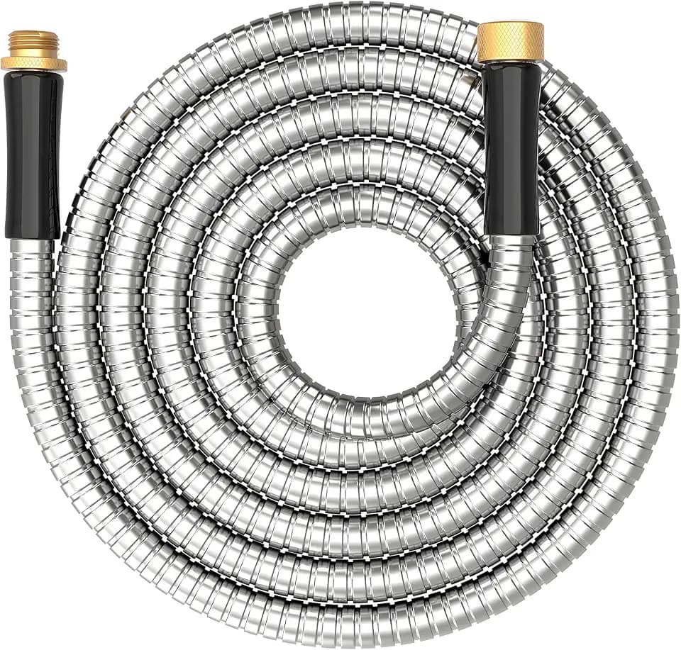 Short Metal Garden Hose 10 ft Connector, Stainless Steel Small Hose Extension Adapter for Hose Reel, Long, Flexible, Lightweight & Heavy Duty Water Pipe, No Kinking Outdoor Water Hose for Yard 10 Feet