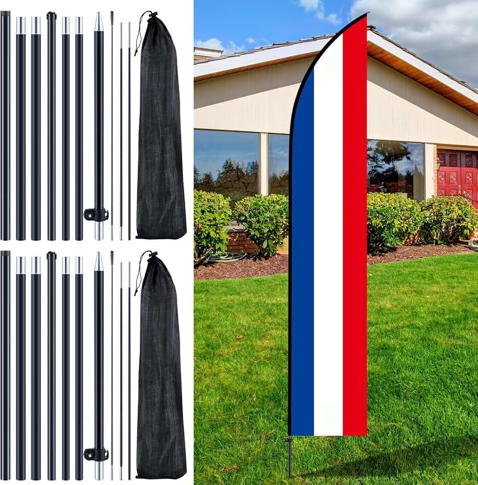 Gisafai 2 Sets 12 ft Feather Flag Poles Kit, Swooper Hardware Stake