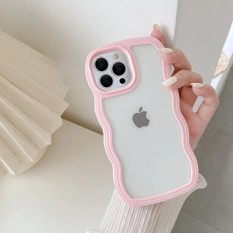 QLTYPRI Cute Wavy Case for iPhone 14 Pro Clear Phone Case, Pink