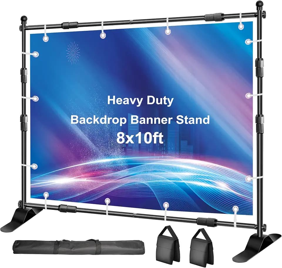 FUDESY Backdrop Banner Stand, 10x8ft Adjustable Step and Repeat Stand Kit
