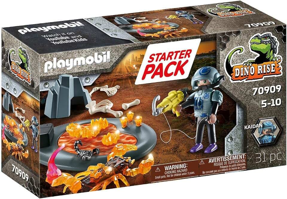 PLAYMOBIL Dino Rise 70909 Starter Pack Kampf gegen den Feuerskorpion, Spielzeug für Kinder ab 5 Jahren