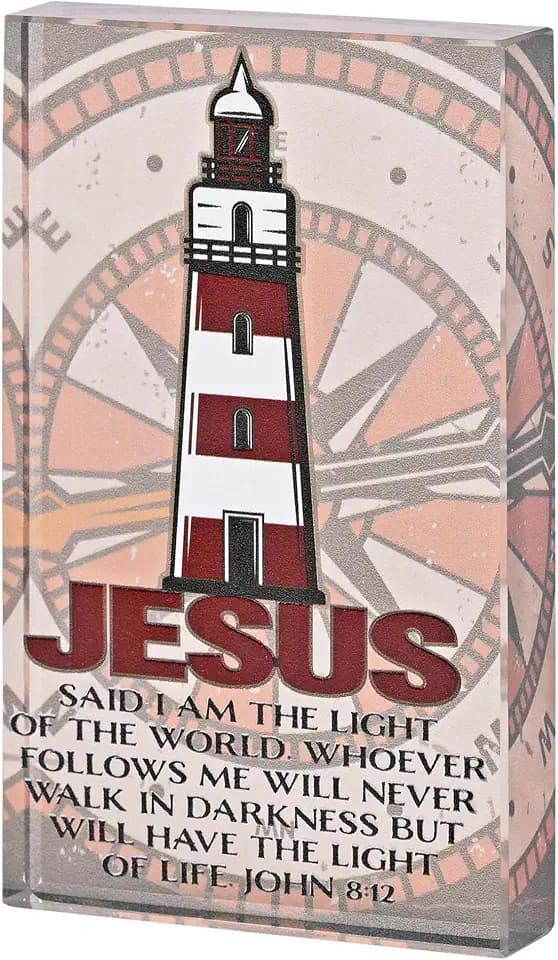 Dicksons Inspirational Christian Tabletop Plaque Sign 2.5 x 4 Inch Glass Lighthouse Never Walk in Darkness