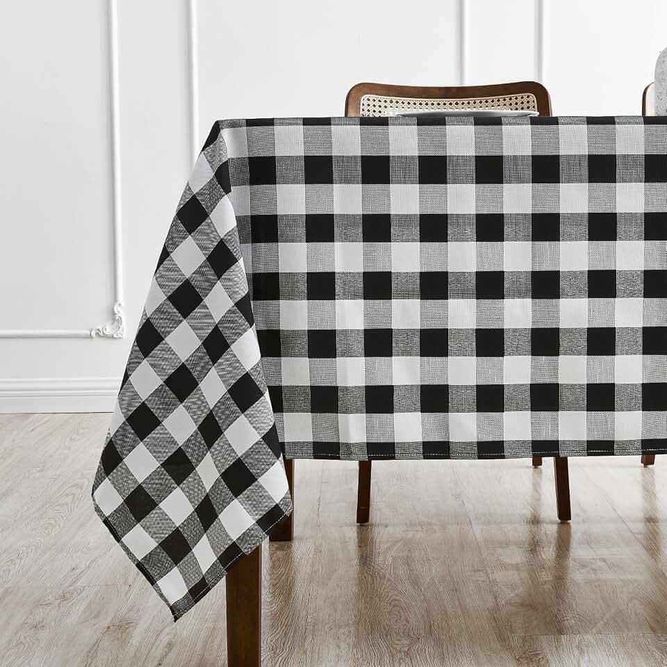 BALCONY & FALCON Rectangle Table Cloth Gingham Black and White 55"x95"