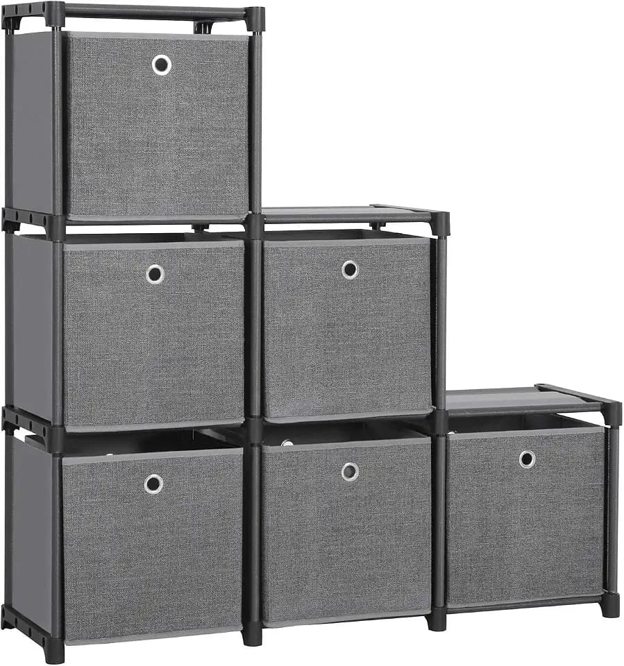 SONGMICS Steckregal 6 Würfel Aufbewahrungssystem mit 6 Stoffboxen