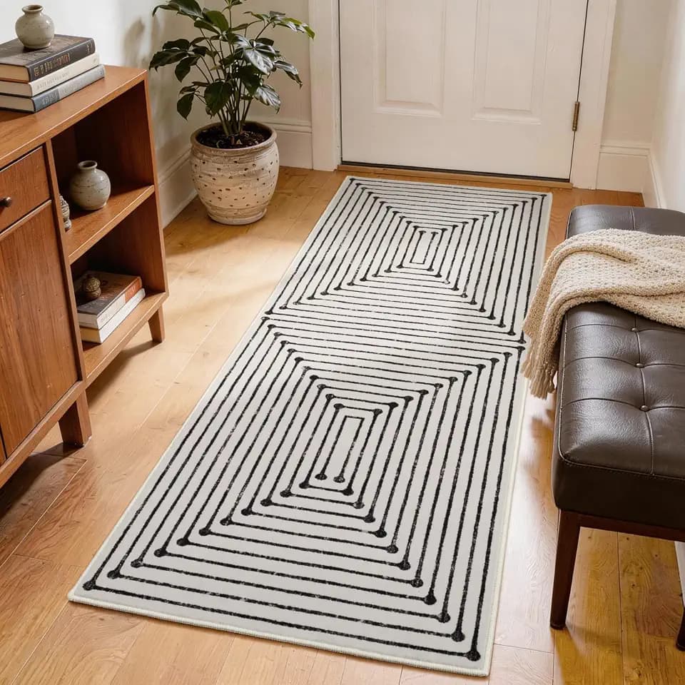 YIHOUSE 2x6 Kitchen Runner Rug Non Slip Washable, Black and White Striped Rug Runners for Entryway Hallway Non Skid, Modern Geometric Carpet Runner for Bathroom Bedroom Laundry Room