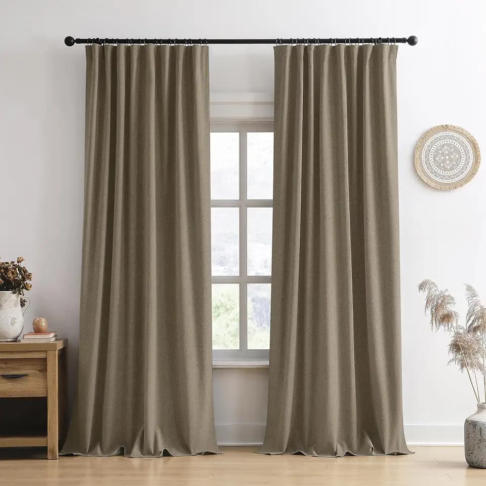 Linen Brown Room Darkening Curtains for Living Room 50 x 96 2 Panels