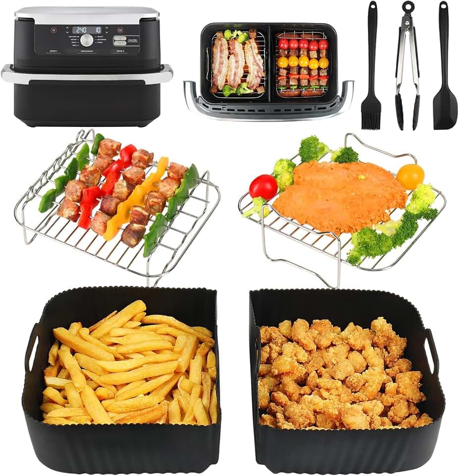 BYKITCHEN Airfryer Zubehör für Ninja Flex Drawer AF500EU 10,4L,7 Stück Heißluftfritteuse Zubehör für Ninja Foodi Flexdrawer Dual Zone, Inklusive Silikon Backform,kompatibel mit Cecotec Dual 9000 9L