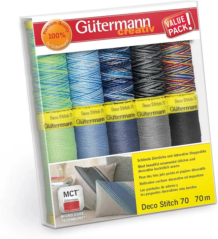 Gütermann Deco Stitch Nähfaden-Set 10 x 70 m Polyester Garn für Ziernähte