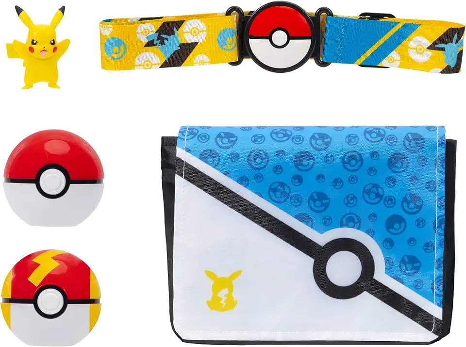 Pokémon PKW4171 - Pikachu Clip ‘N’ Go Bandolier Set – Pikachu Battle Figur, Pokéball, Turboball, Gurt und Bandolier, offizielles Set