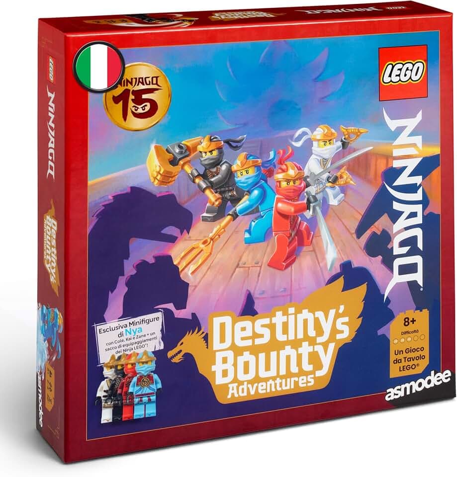Asmodee – LEGO Ninjago: DESTINY'S Bounty Adventures! - LEGO Ninjago Spiel | Brettspiel Kooperatives Abenteuer für die ganze Familie – 2-4 Spieler – 8+ Jahre – 30 Minuten – italienische Ausgabe