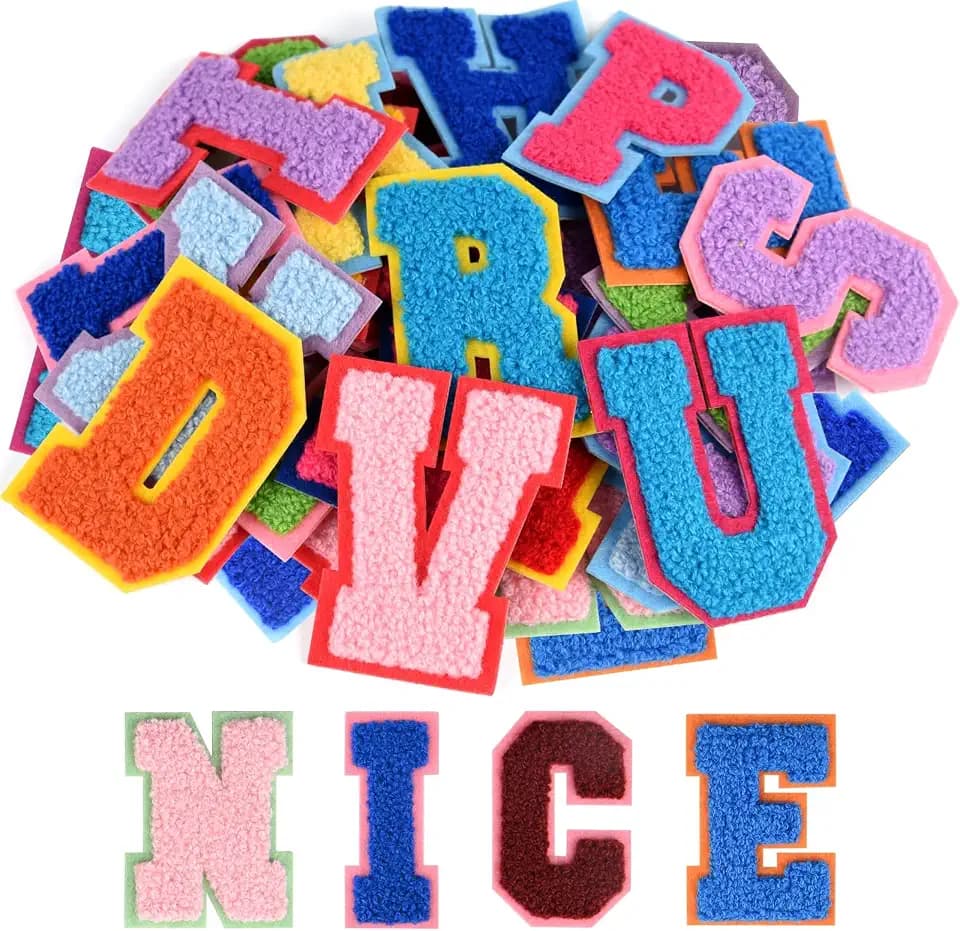 ASTARON 52 selbstklebende Buchstaben Aufnäher Chenille-Buchstaben Aufkleber