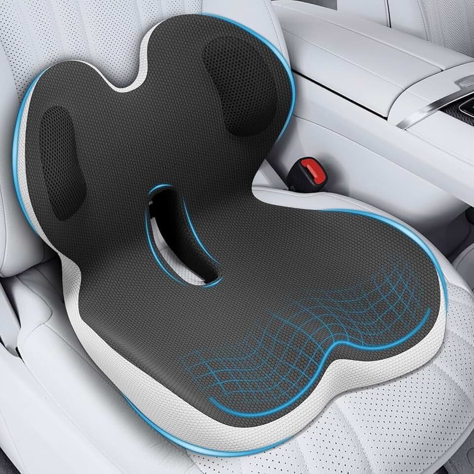 Trucker Seat Cushion, Thick Car Seat Cushions with Lumbar Support Pillow, Ergonomic L-Shaped Orthopedic Memory Foam for Long Driving Lower Back Pain Sciatica Relief Gift for Drivers Office Worker