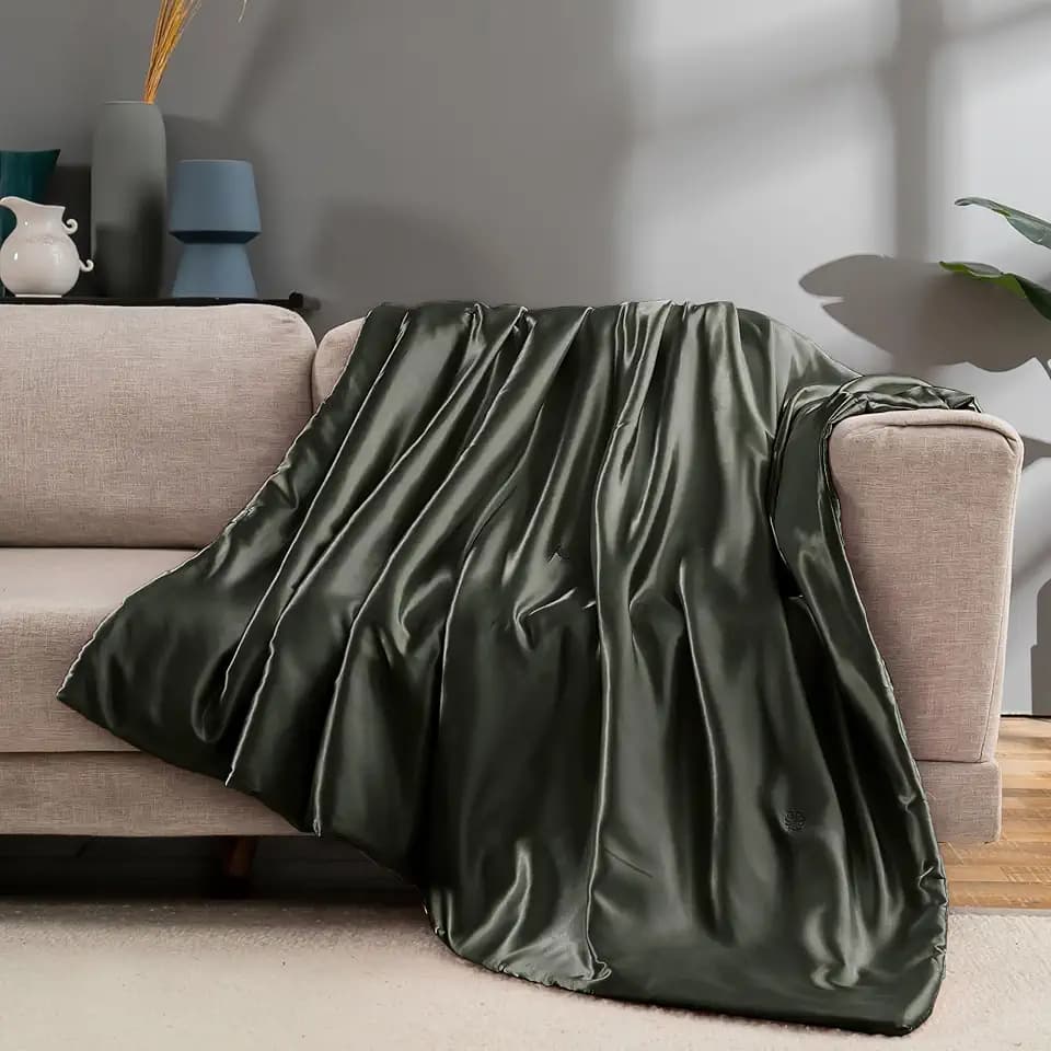 Vonty Dark Grey Satin Throw Blanket 90x90In, Cooling Silky Wrinkle-Free