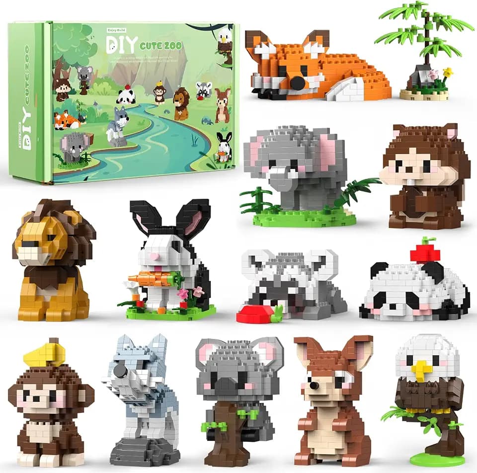 HIGH GODO 12 Pack Animal Party Favors Building Sets, Mini Animals Building Blocks Decor Model Kits, Goodie Bags Stuffers, Classroom Small Prize Toys Gifts for Adults Teens Age 14+