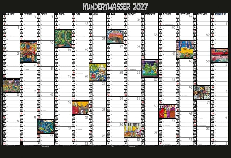 Hundertwasser Mini-Jahresplaner Art 2027: Wandplaner
