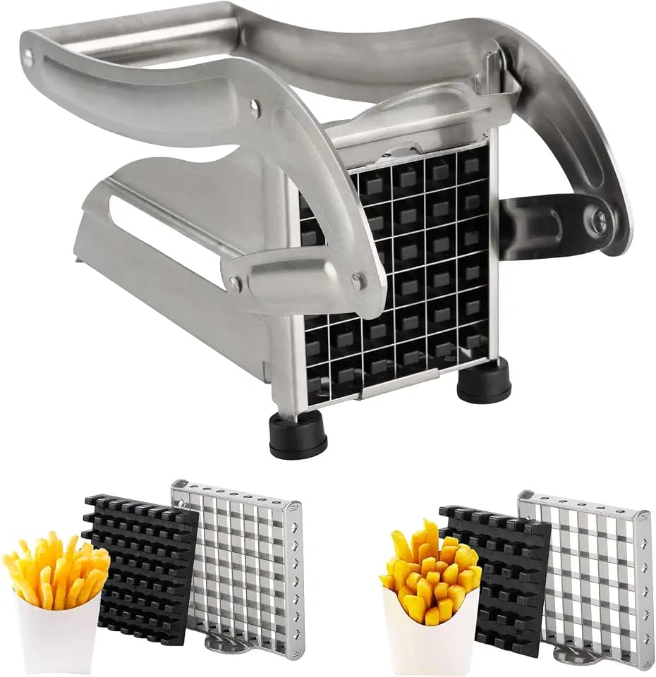 Classic Cuisine French Fry Cutter with Two Blades, Silver, 10.25”x3.5”x5”