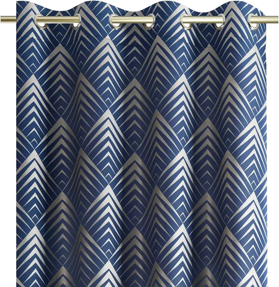 AmeliaHome Vorhang 140x250 cm Ösenschal metallic Muster Fensterdekoration Dekoschal Dekorvorhang Piramides Dunkelblau