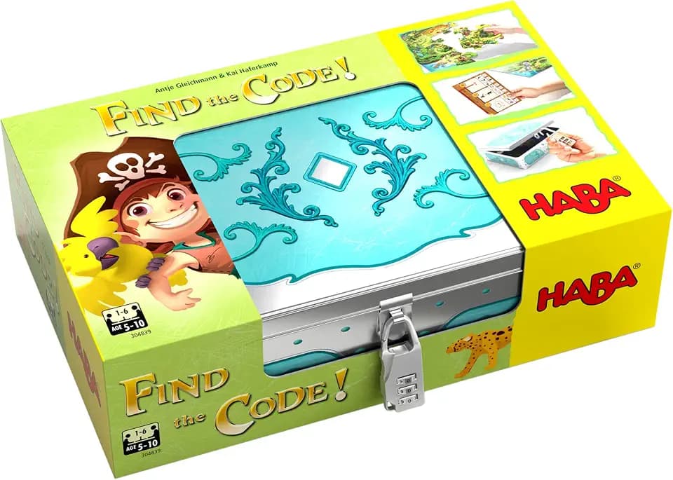 HABA Find the Code! Pirateninsel – Rätselspiel für Kinder ab 5 Jahren mit Zahlenschloss & Schatzkiste zum Befüllen – Lernspiel & Piraten Spiel für Logik & Teamgeist