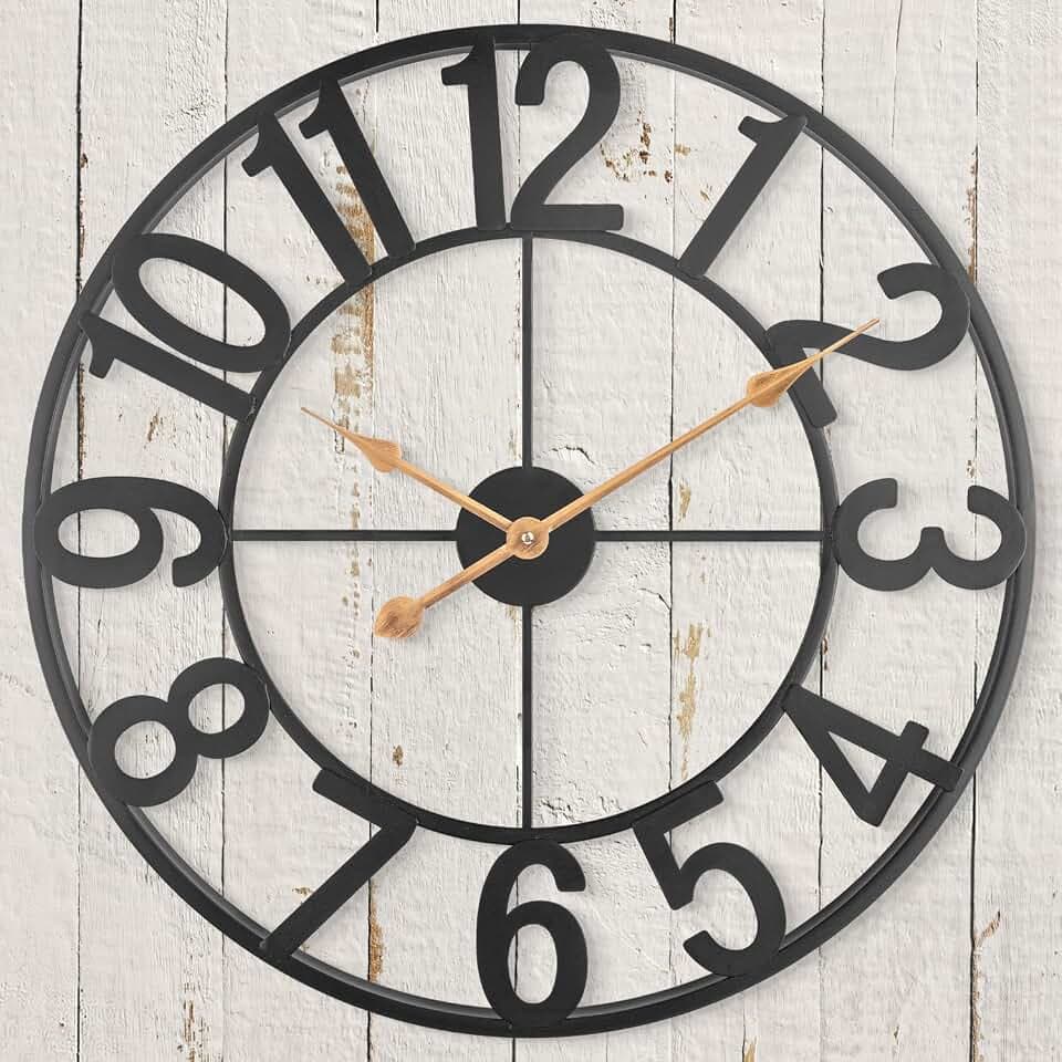 Outdoor Clocks for Patio, Large Outdoor Pool Clock, Vintage Metal Outdoor Clock Battery Operated, European Industrial Skeleton Wall Clock for Backyard/Garden/Fence, 14 in