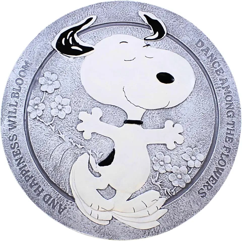 Roman Snoopy Dance Stepping Stone Peanuts, 12-inch Diameter, Resin, Stone Mix, Home, Garden, Outdoor