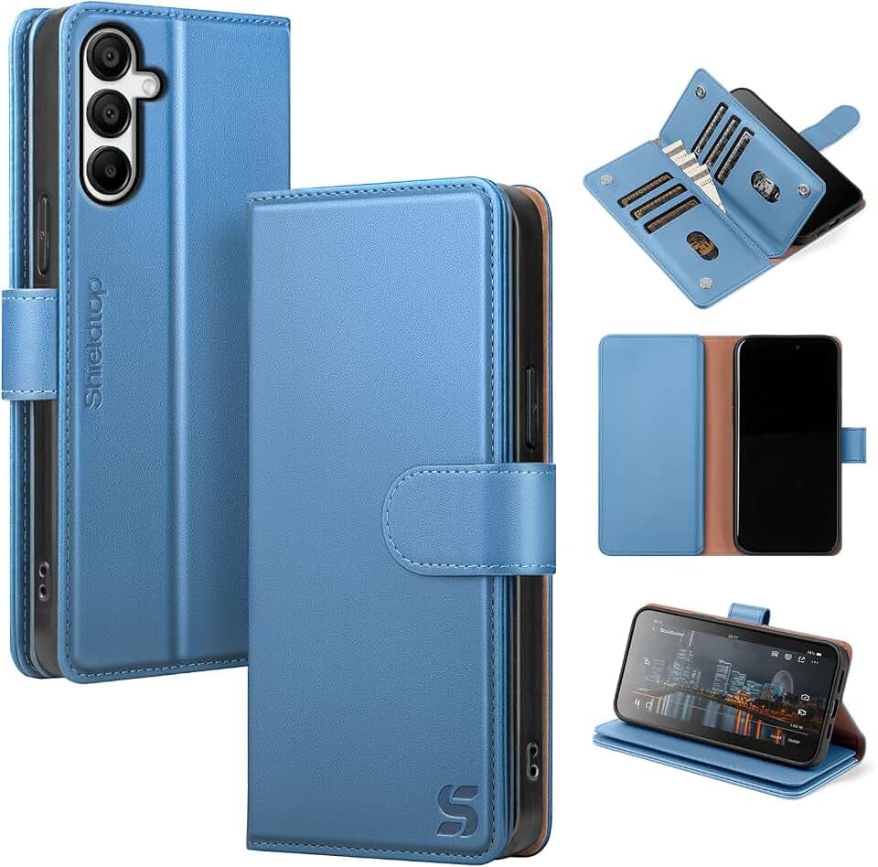 Shieldtop Compatible with Samsung Galaxy A17 5G / A26 5G Wallet Case with Card Holder,Women Men RFID Blocking PU Leather Flip TPU Protective Cover Credit Card Slots,Light Blue