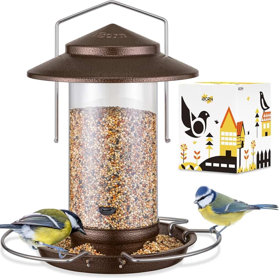 iBorn Hanging Bird Feeder Metal Chew Resistant, Coffee,1.32 LB