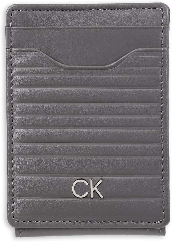 Calvin Klein Herren RFID Magnetische Fronttasche Leder Geldbörse Grau Einheitsgröße, GRAU, Einheitsgröße