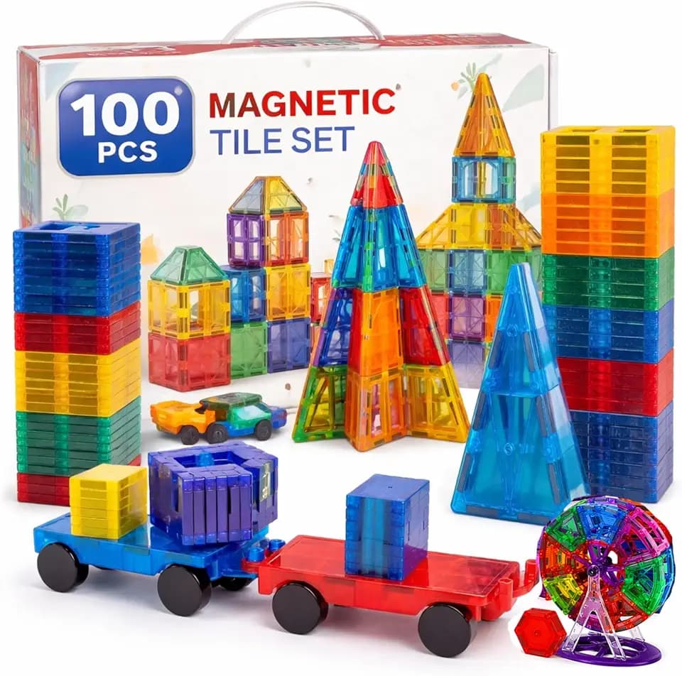 ME JO 100 PCS, Magnetic Building Blocks for Kids, Magnetic Tiles, STEM Educational Toy with Car Base, Strong Magnets Construction Set for Toddlers & Kids Birthday Gifts 3 4 5 6 7 8 9 +