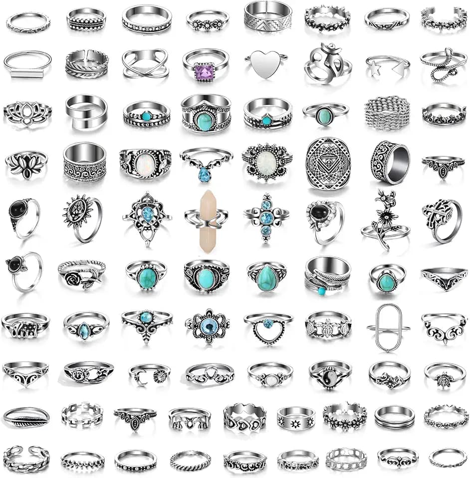 17IF Vintage Silver Knuckle Rings Set for Women Men, Chunky Boho Rings