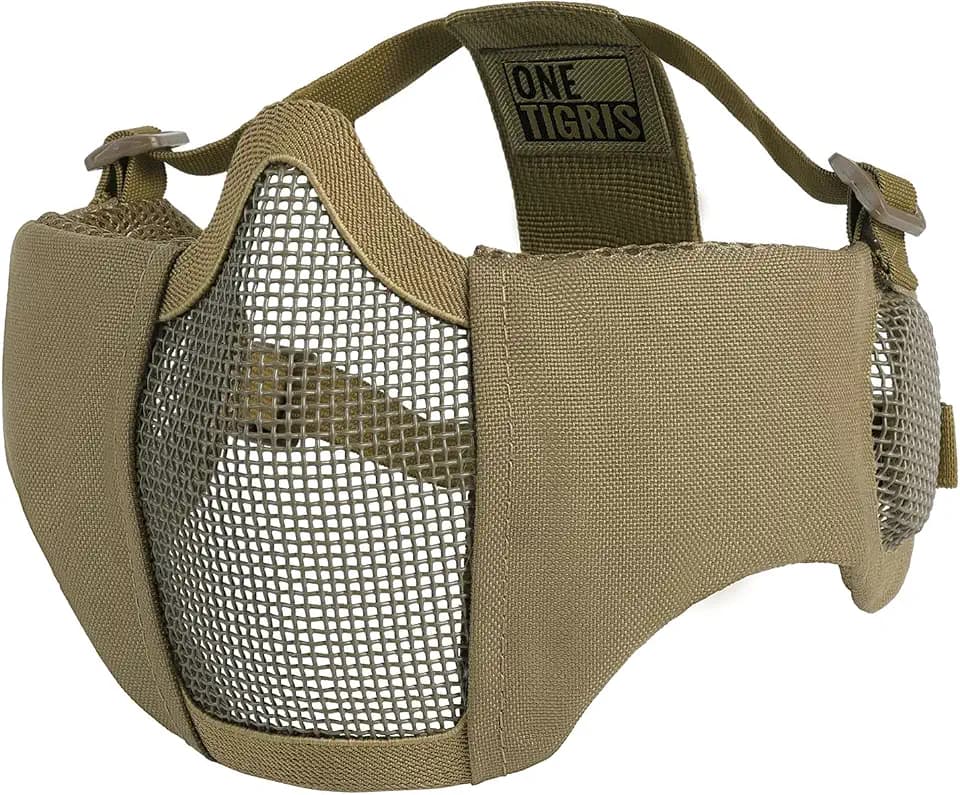 OneTigris Foldable Airsoft Steel Mesh Half Face Mask with Ear Protection