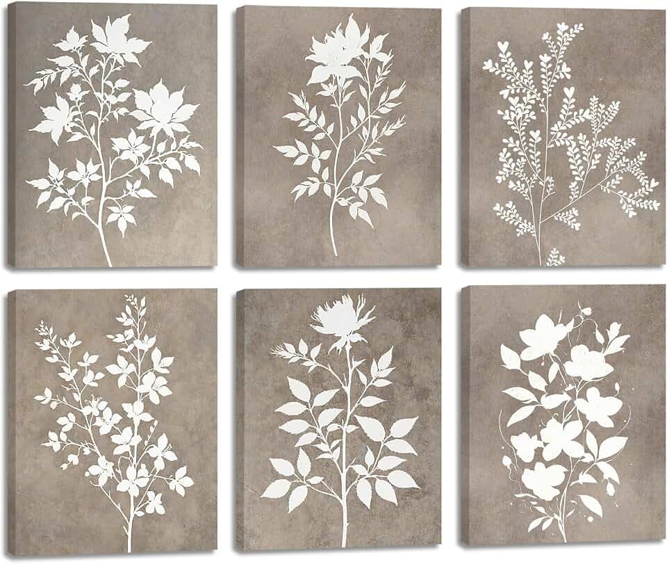 BINCUE 6 Stück Pflanzen Braun Wandkunst,Boho Abstrakte Bilder Deko 25x20cm