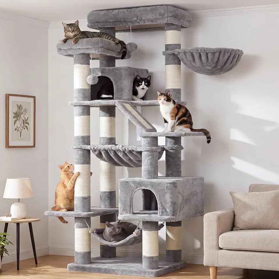 Heybly Cat Tree, 71-Inch-Tall Tower for Indoor Cats with 2 Perches HCT034W