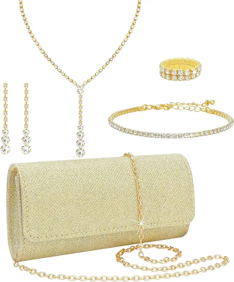 NEWITIN Prom Jewelry Set for Women Clutch Purse Rhinestone Jewelry Set