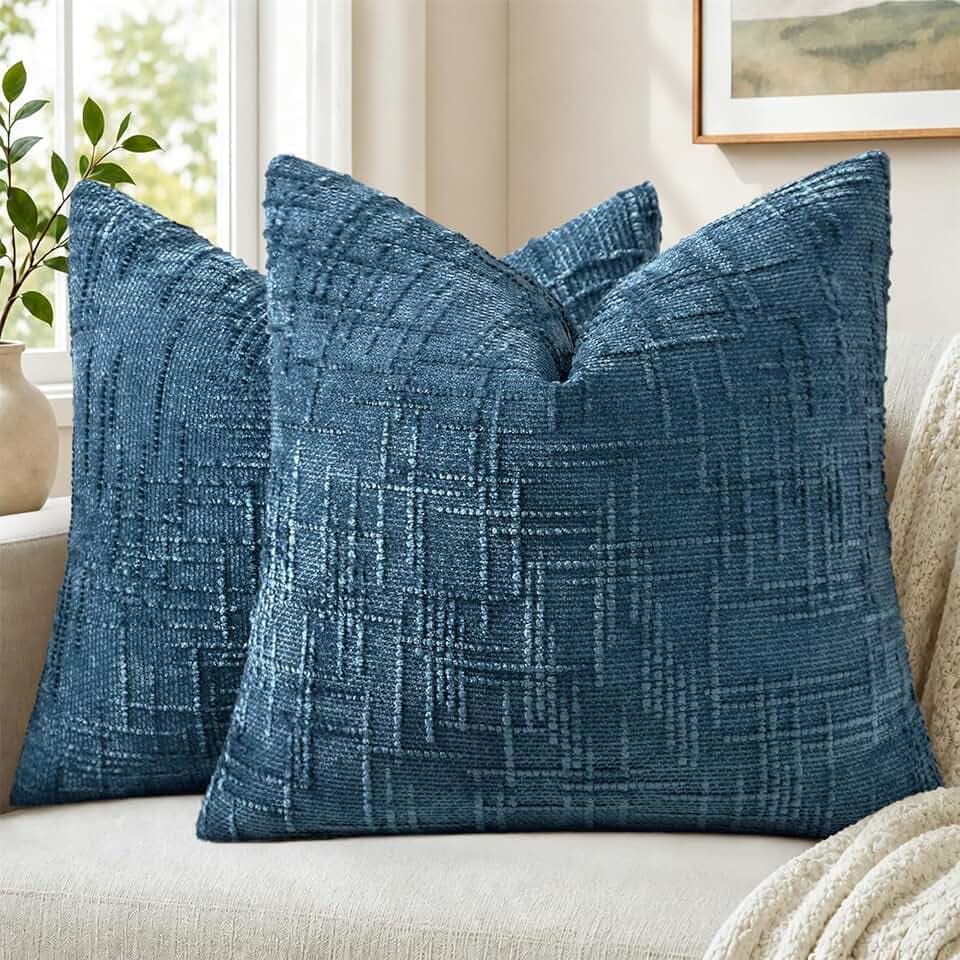 Pallene Navy Blue Textured Chenille Throw Pillow Covers 22x22 Set of 2