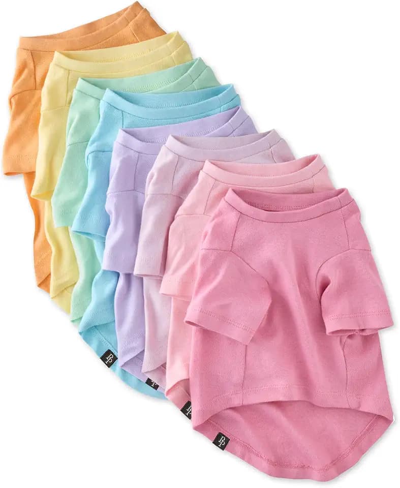 Pet Passion Toby II - The Perfect Tee, 8 Pack Short Sleeve Pet T-Shirt 100% Organic Cotton Tees Clothes for Small, Medium, Large Dogs​​, Rainbow Pink, X-Small