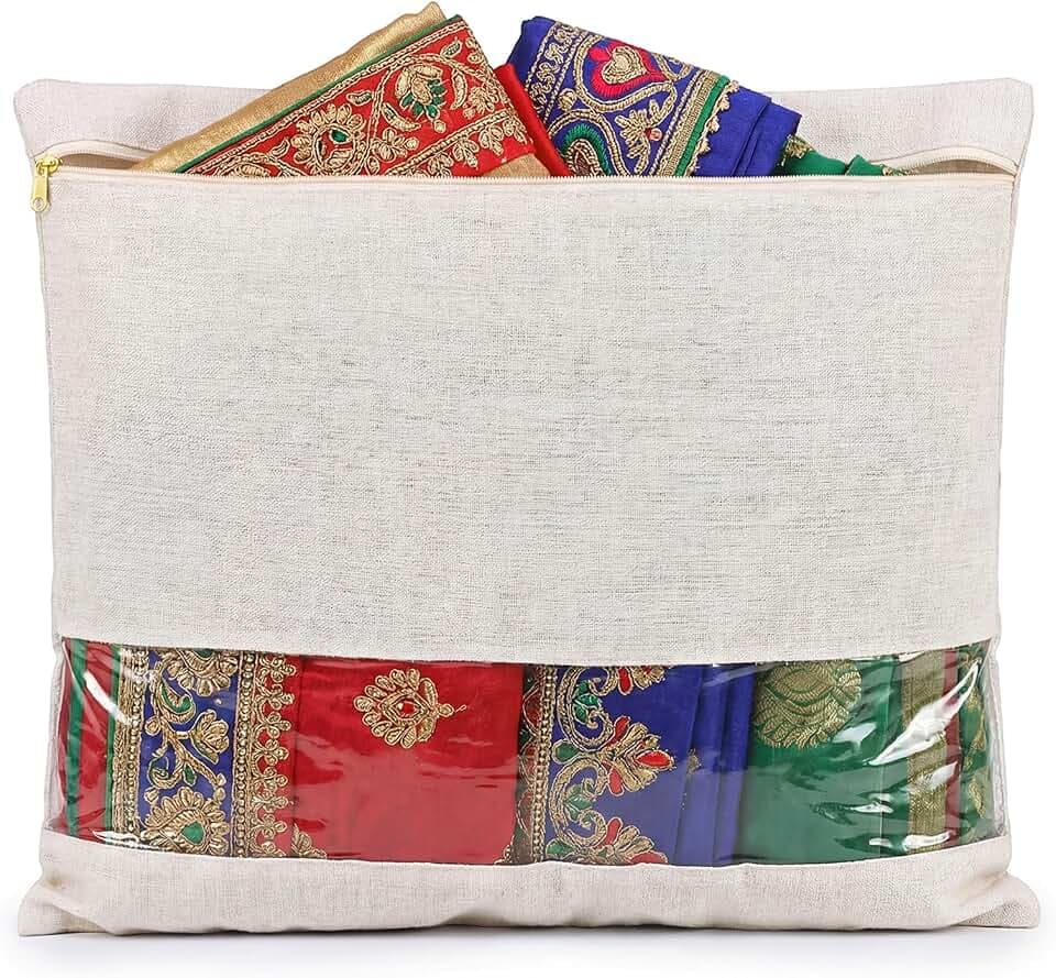 Sanwuta 10 Pcs Saree Storage Bags Large,Zipper,Cotton