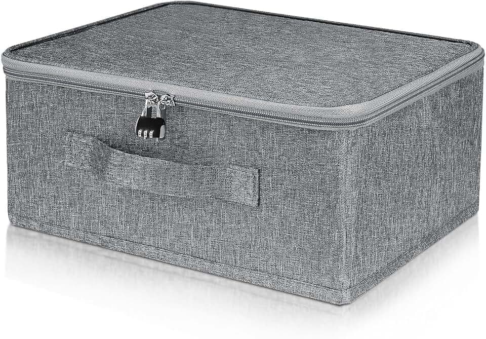 Aufbewahrungsbox mit Zahlenschloss, Abschließbare Box, Aufbewahrungskorb Grau, Faltbare Boxen Aufbewahrung mit Deckel für Bettwäsche,Kleidung,Spielsachen,Medikamenten (L 40 * 30 * 21cm)
