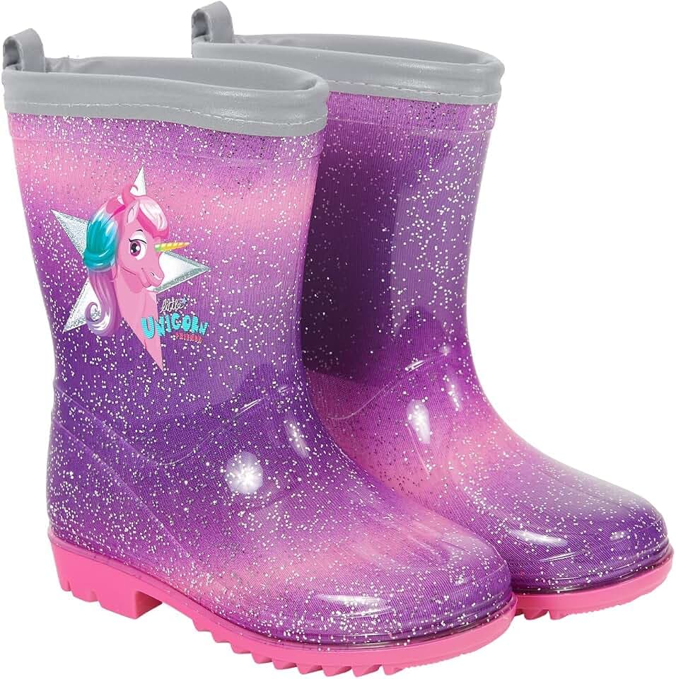 PERLETTI Kinder Einhorn Gummistiefel Rosa mit Glitzern - Wasserdichte Regen Stiefel Regenstiefel mit Rutschfeste Sohle und Silber Rand Reflektierend - Unicorn Stiefeletten Mädchen