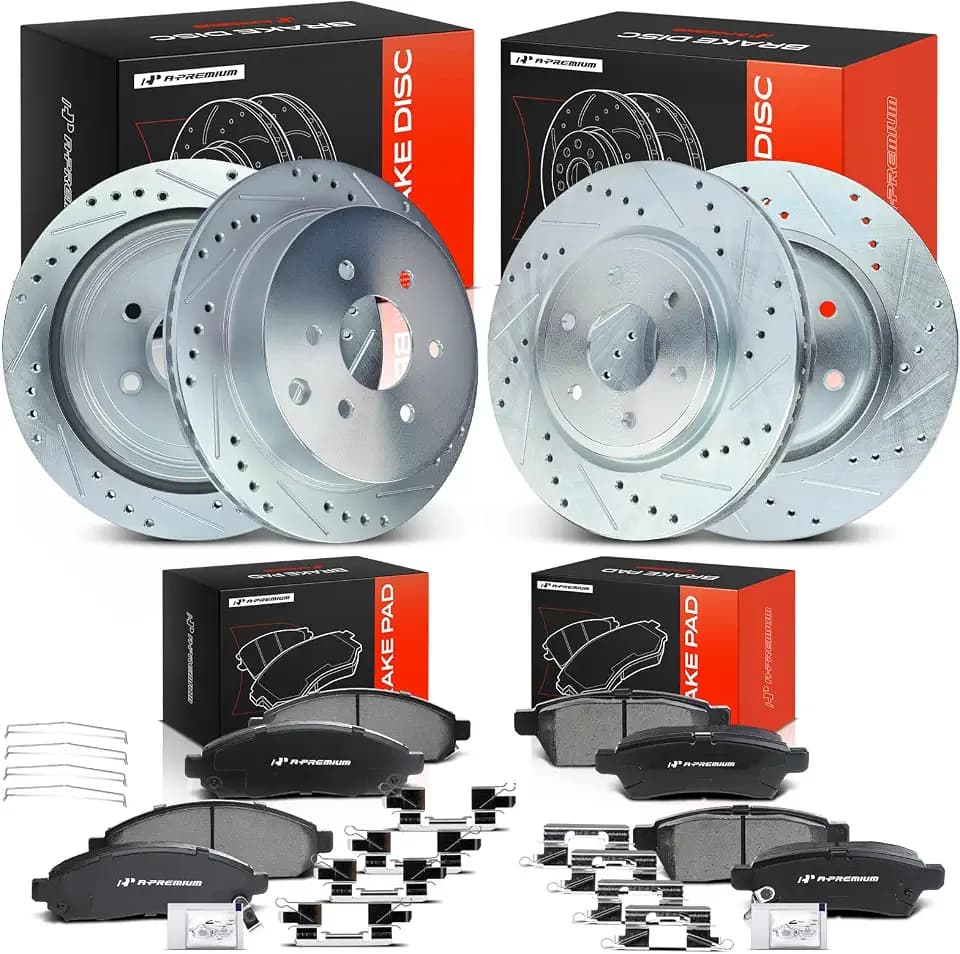 A-Premium Front and Rear Drilled Slotted Brake Rotors and Ceramic Pads Kit