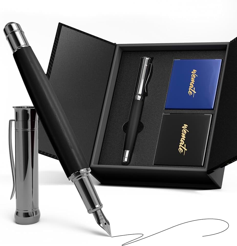 WEMATE Fountain Pen Set for Writing, Fine Nib, Black Ebony