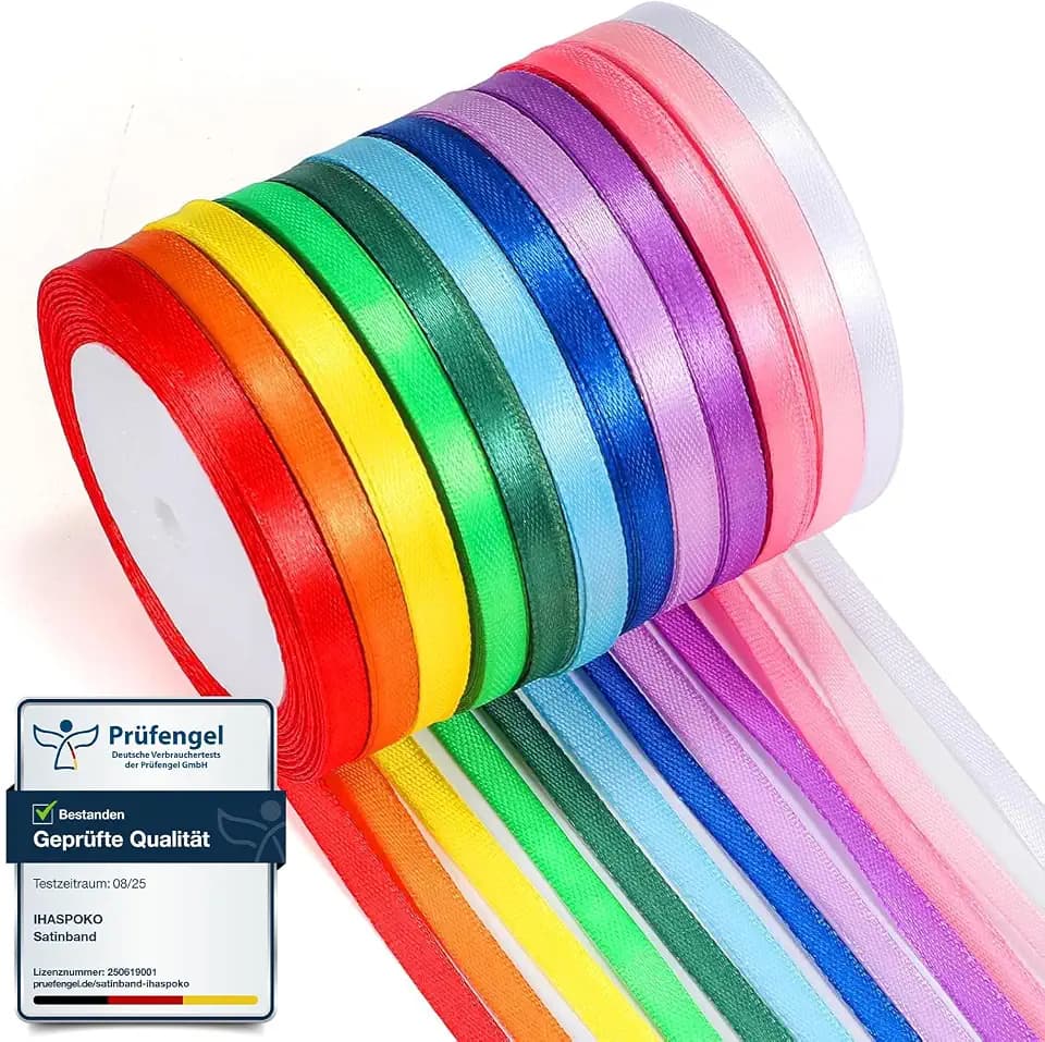 Bunte Satinbänder, 12 Farben, 6mm x 22m, Geschenkband zum Basteln