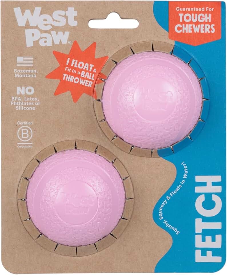 WEST PAW Zogoflex Boundr Ball Puppy Toy – Bouncing Toys for High-Energy Puppy Play - Aggressive Chewers, Catch, Fetch – Floatable, Recyclable, Dishwasher-Safe, Non-Toxic – Small - Bubblegum - 2-Pack