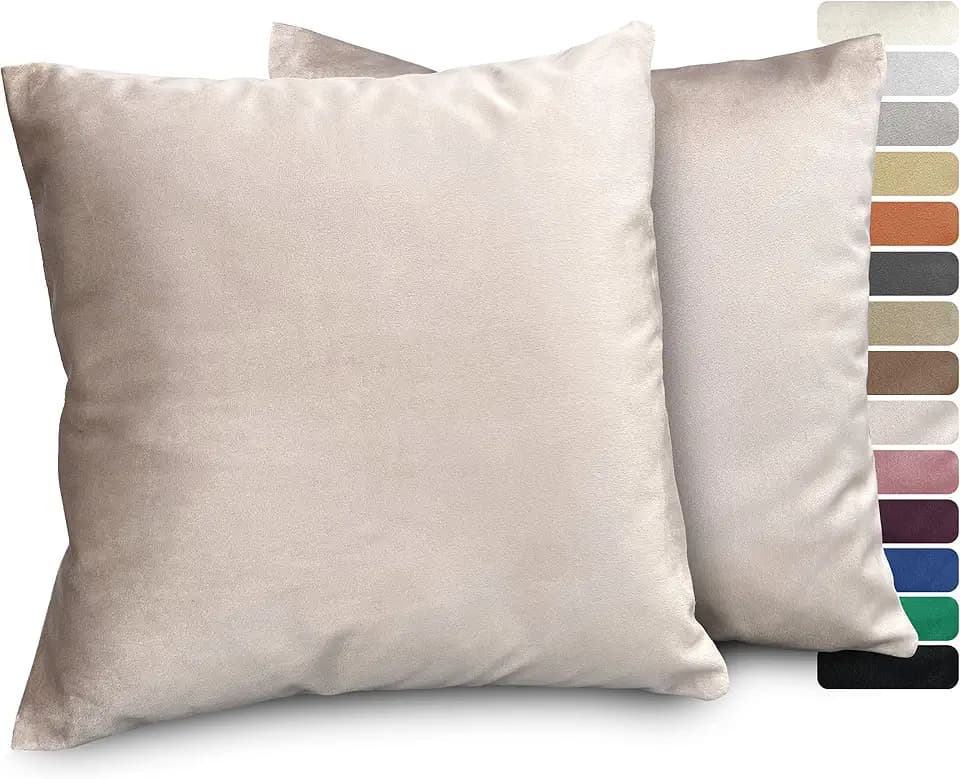 BEAUTEX Samt Kissenbezug 60x60 Taupe Kissenhülle Dekokissen 2er Set