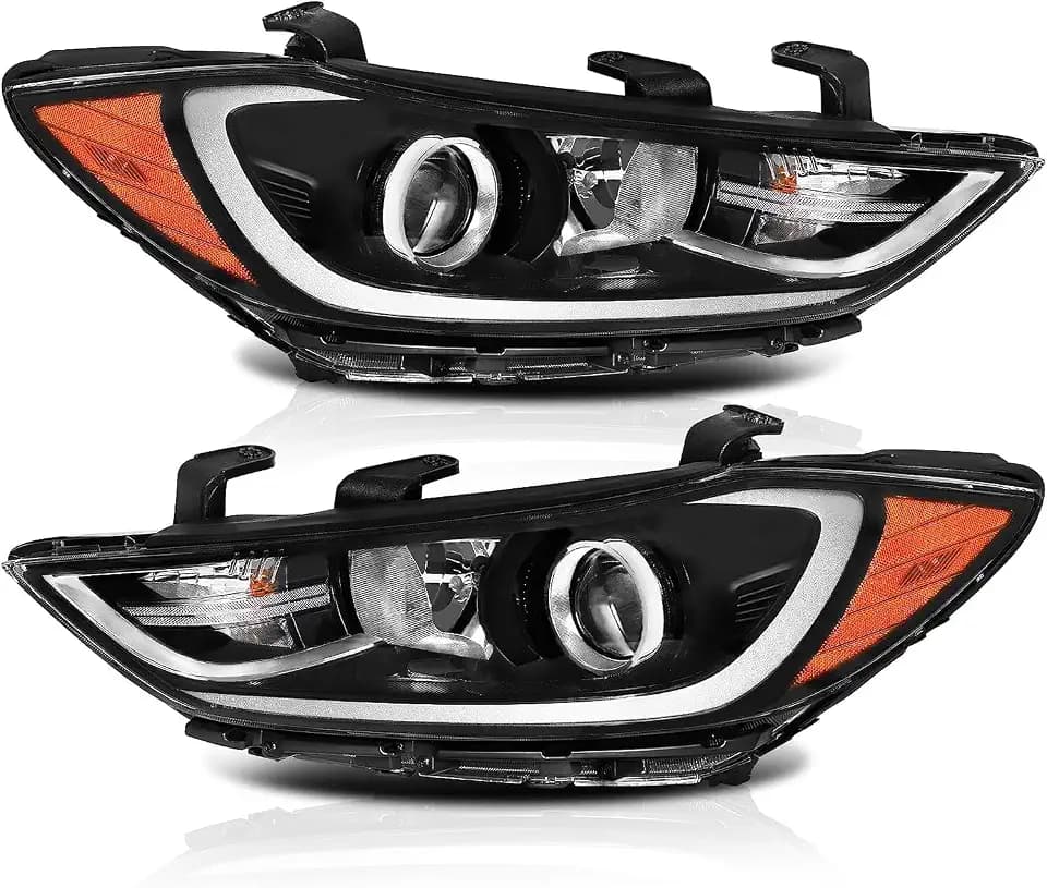 PENSUN Headlights Fit for 2017-2018 Hyundai Elantra, Halogen, Black Housing