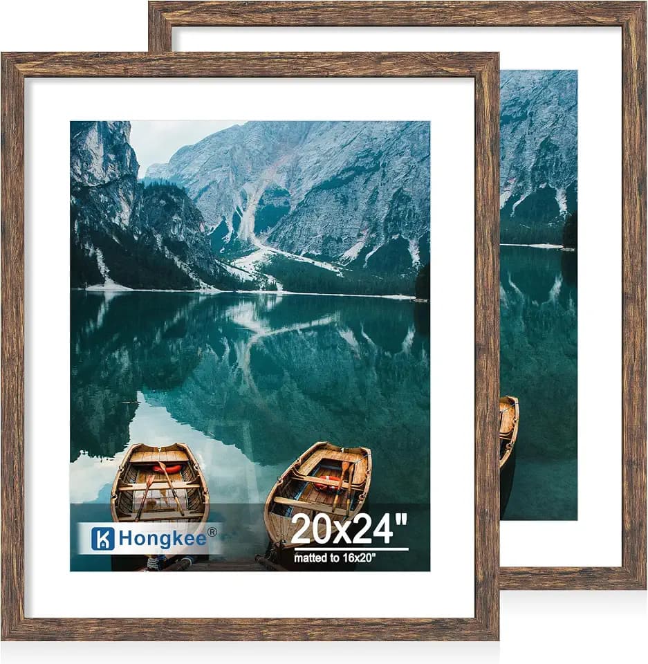 Hongkee 20x24 Picture Frame Set of 2, Rustic Brown Wood Style for 16x20 Mat