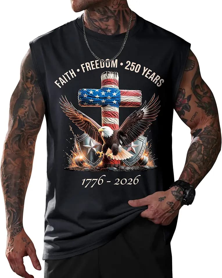 VOGSTART Mens American Flag‌ Tank Top Muscle Graphic Crewneck ‌Sleeveless Shirt (S-3XL)