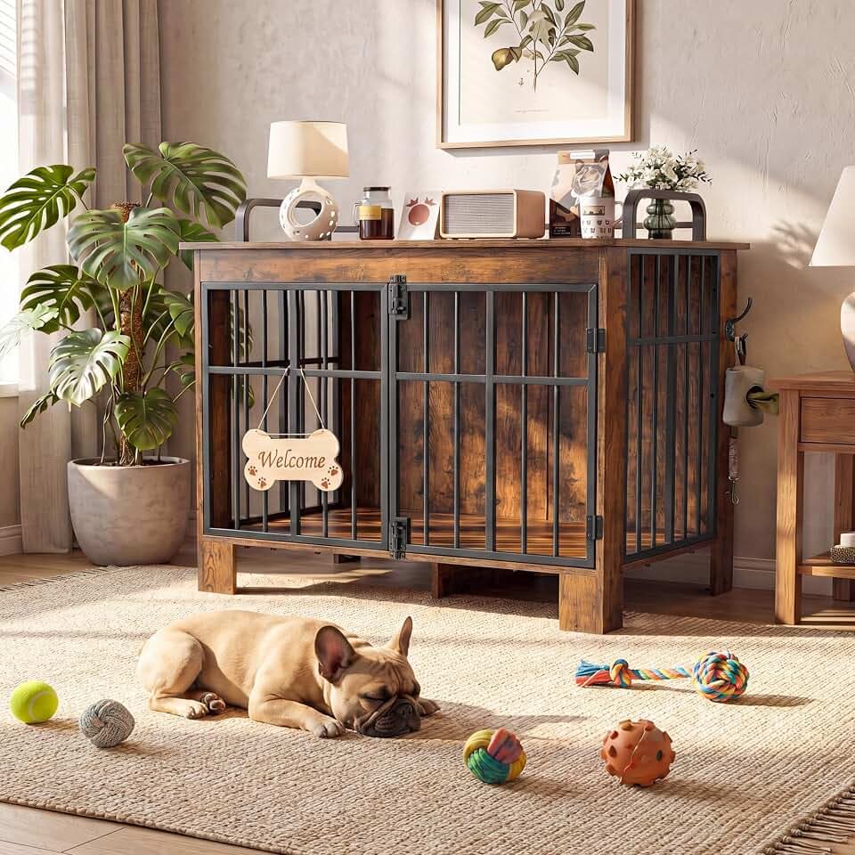YITAHOME Große Hundebox für Zuhause 100cm, Doppeltür, Vintagebraun